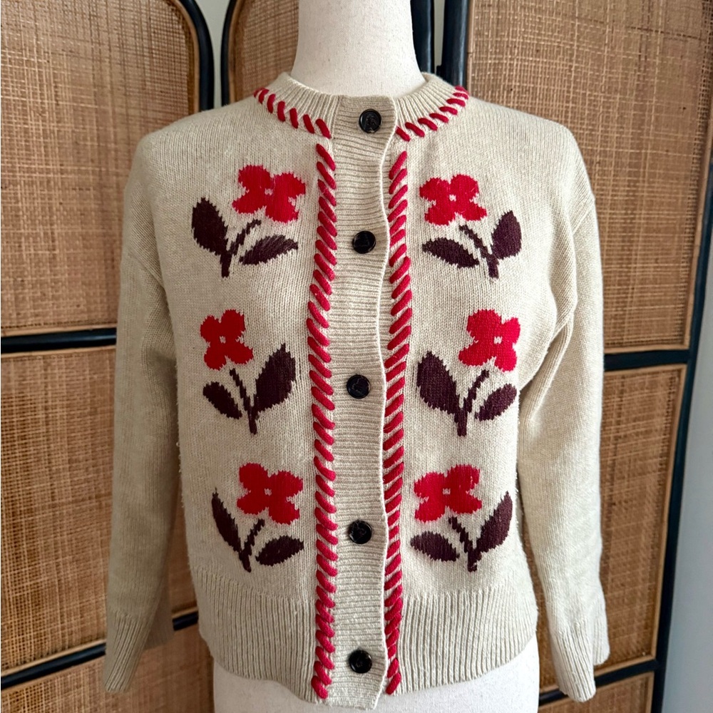 Rails Cream Cardigan with Red Floral Design